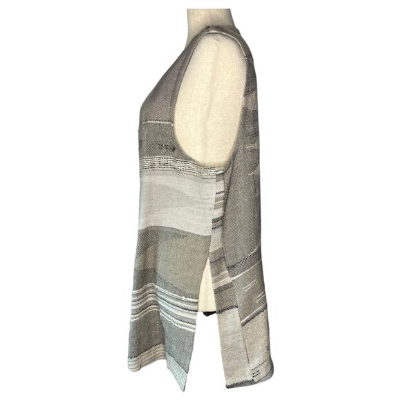 Gray Moon Fibers Women's Vest Gray Art to Wear Linen Wool Blend Fiber Art Aztec - Picture 4 of 7